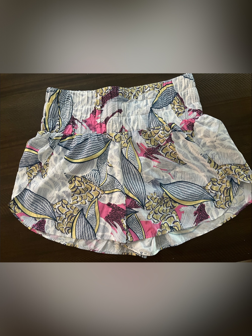 TCEC Floral Print Athletic Shorts - White, Pink & Blue